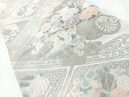 平和屋着物◎六通柄袋帯　唐織　格天花車文　九百プラチナ箔　正絹　逸品　CABJ7868nb