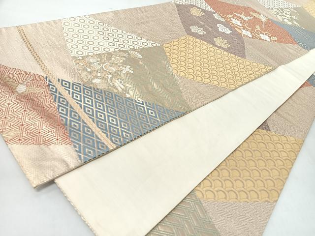 平和屋着物◎六通柄袋帯　花唐草飛鶴文　金銀糸　正絹　逸品　CABJ7869nb