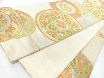 平和屋着物◎六通柄袋帯　更紗花文　金銀糸　正絹　逸品　CABJ7872nb