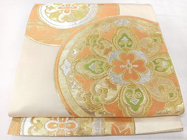 平和屋着物◎六通柄袋帯　更紗花文　金銀糸　正絹　逸品　CABJ7872nb