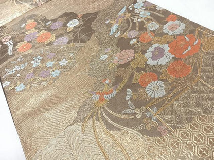 平和屋着物◎六通柄袋帯　九百晋花鳥錦　金糸　正絹　逸品　CABJ7874nb