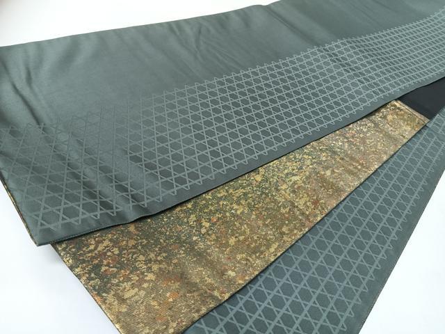 平和屋着物◎両面　六通柄袋帯　霞文　金彩　引箔　正絹　逸品　CABJ7875nb