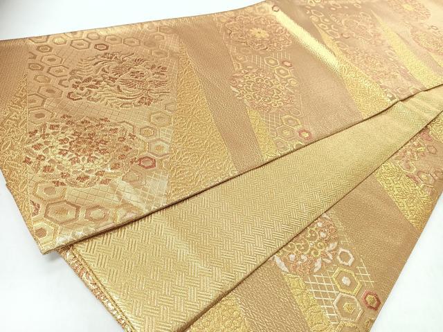 平和屋着物◎佐賀錦　六通柄袋帯　正倉院向かい鳥花文　鳳凰　金糸　正絹　逸品　CABJ7878nb
