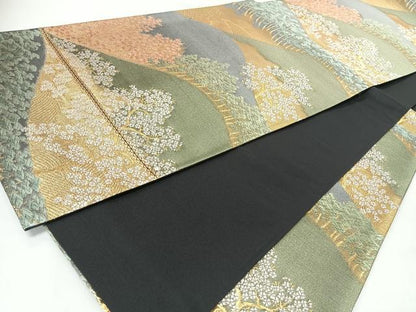 平和屋着物◎六通柄袋帯　唐織　樹林風景文　金糸　正絹　逸品　CABJ7886nb