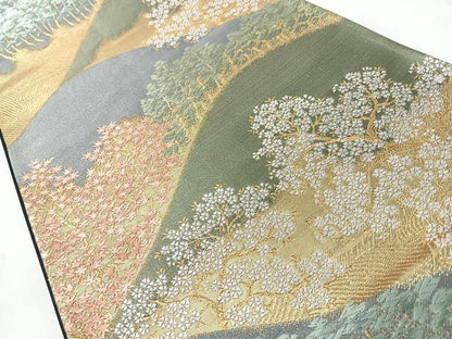 平和屋着物◎六通柄袋帯　唐織　樹林風景文　金糸　正絹　逸品　CABJ7886nb