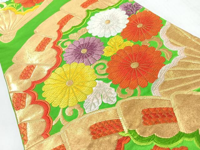 平和屋着物◎六通柄袋帯　唐織　檜扇花唐草文　金糸　正絹　逸品　未使用　CABJ7887nb