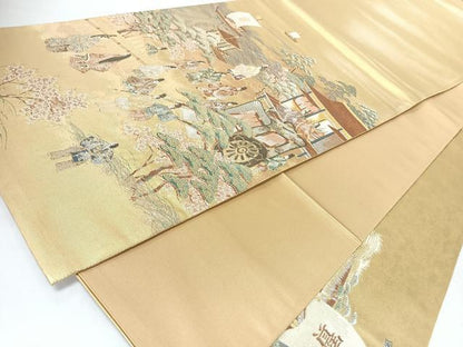 平和屋着物◎太鼓柄袋帯　近江御幸図　金糸　正絹　逸品　未使用　CABJ7894nb