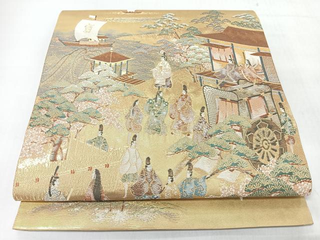 平和屋着物◎太鼓柄袋帯　近江御幸図　金糸　正絹　逸品　未使用　CABJ7894nb