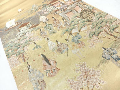 平和屋着物◎太鼓柄袋帯　近江御幸図　金糸　正絹　逸品　未使用　CABJ7894nb