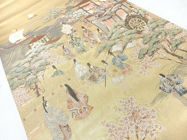 平和屋着物◎太鼓柄袋帯　近江御幸図　金糸　正絹　逸品　未使用　CABJ7894nb