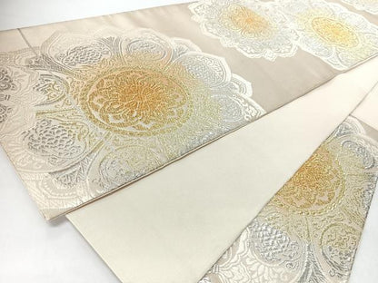平和屋着物◎六通柄袋帯　更紗花文　金銀し　鈴乃屋扱い　正絹　逸品　CABJ7895nb