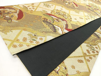 平和屋着物◎六通柄袋帯　鳳凰草花文　金糸　正絹　逸品　CABJ7909nb