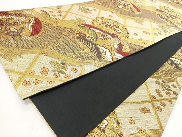 平和屋着物◎六通柄袋帯　鳳凰草花文　金糸　正絹　逸品　CABJ7909nb