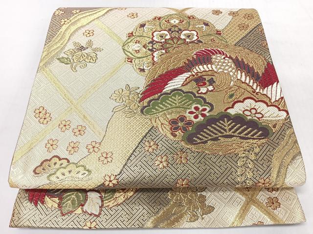 平和屋着物◎六通柄袋帯　鳳凰草花文　金糸　正絹　逸品　CABJ7909nb