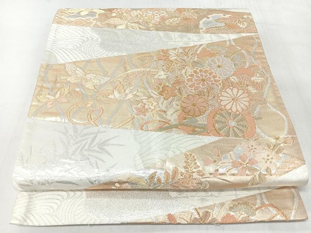 平和屋着物◎六通柄袋帯　切嵌花車舞蝶文　金銀糸　正絹　逸品　CABJ7911nb