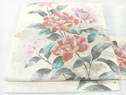 平和屋着物◎九寸名古屋帯　草花文　螺鈿箔　金銀彩　正絹　逸品　CABJ7916nb