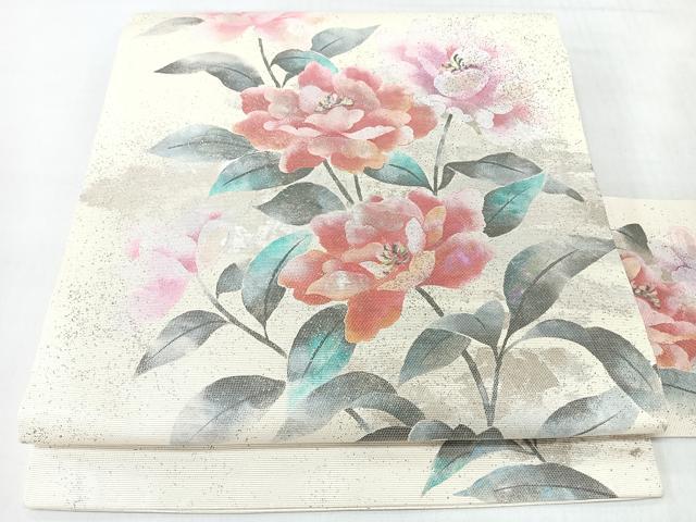 平和屋着物◎九寸名古屋帯　草花文　螺鈿箔　金銀彩　正絹　逸品　CABJ7916nb