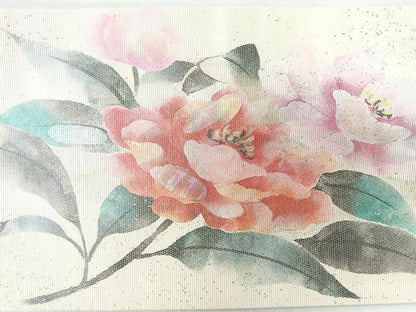 平和屋着物◎九寸名古屋帯　草花文　螺鈿箔　金銀彩　正絹　逸品　CABJ7916nb
