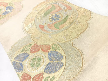 平和屋着物◎六通柄袋帯　無買取花唐草舞蝶文　金銀糸　正絹　逸品　CABJ7918nb