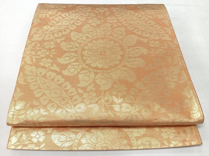 平和屋着物◎六通柄袋帯　更紗花文　金糸　正絹　逸品　CABJ7919nb