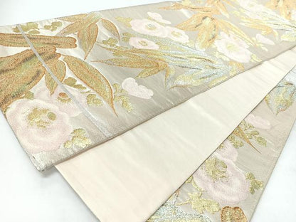 平和屋着物◎六通柄袋帯　草花文　金銀糸　正絹　逸品　CABJ7924nb