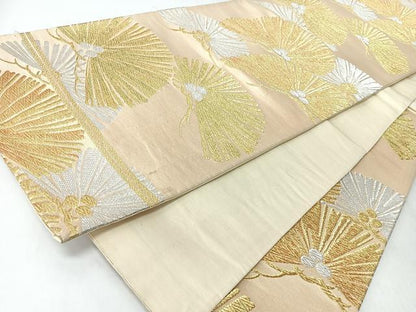 平和屋着物◎六通柄袋帯　松　金銀糸　正絹　逸品　CABJ7929nb