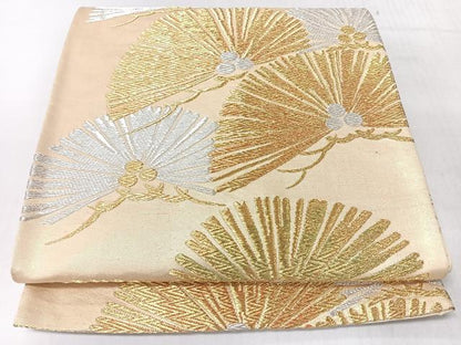 平和屋着物◎六通柄袋帯　松　金銀糸　正絹　逸品　CABJ7929nb