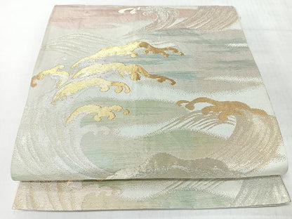平和屋着物◎六通柄袋帯　立波文　金銀糸　正絹　逸品　CABJ7932nb