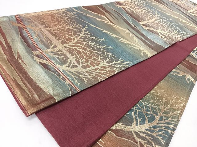 平和屋着物◎六通柄袋帯　遠山樹林文　金糸　正絹　逸品　CABJ7933nb