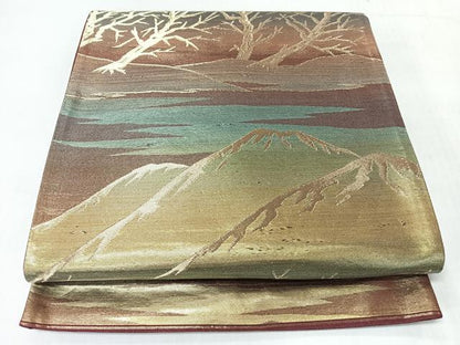 平和屋着物◎六通柄袋帯　遠山樹林文　金糸　正絹　逸品　CABJ7933nb