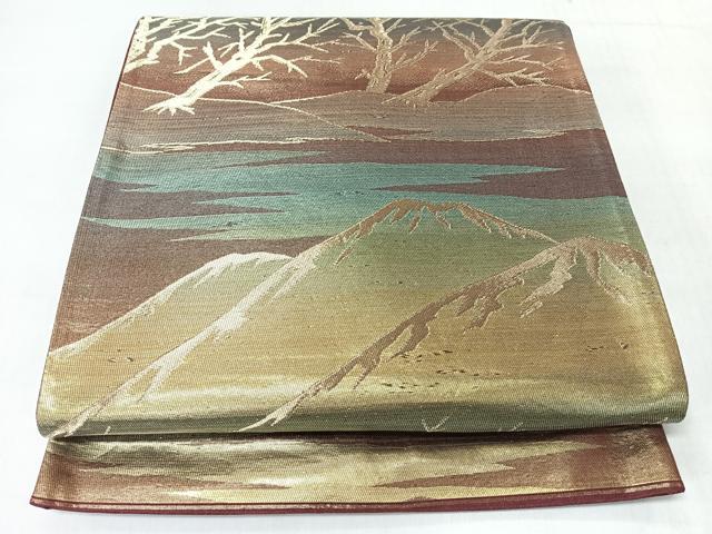 平和屋着物◎六通柄袋帯　遠山樹林文　金糸　正絹　逸品　CABJ7933nb