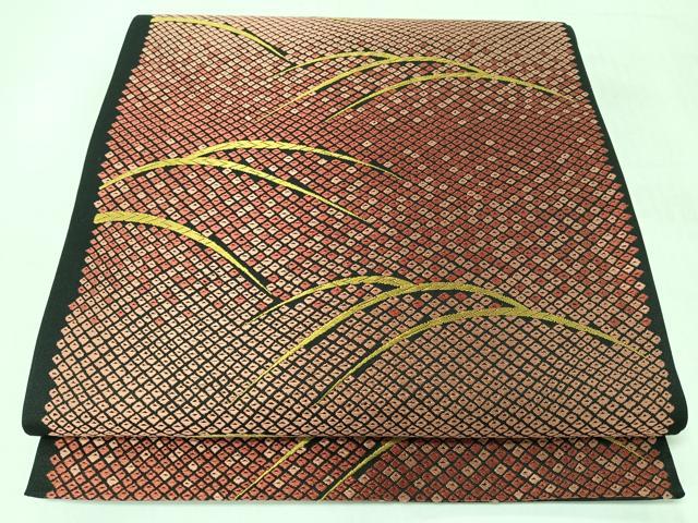 平和屋着物◎全通柄袋帯　唐織　芝草文　正絹　逸品　CABJ7935nb