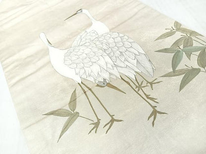 平和屋着物◎九寸名古屋帯　手描き　鶴　正絹　逸品　CABJ7943nb