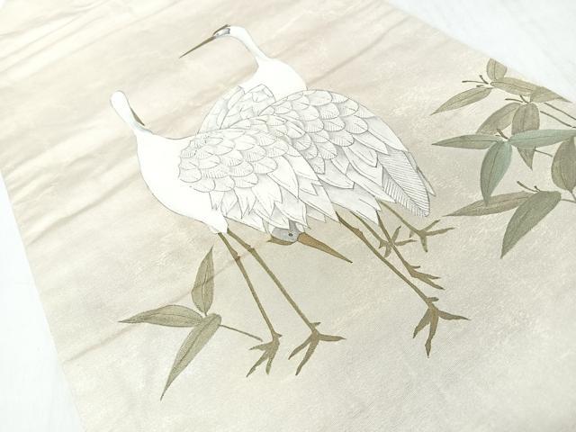 平和屋着物◎九寸名古屋帯　手描き　鶴　正絹　逸品　CABJ7943nb