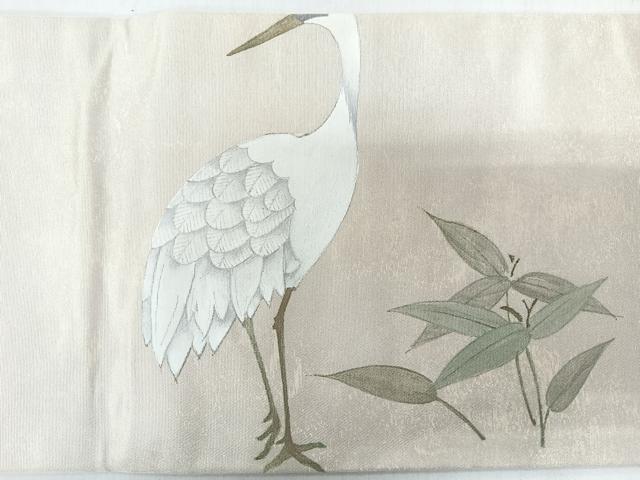 平和屋着物◎九寸名古屋帯　手描き　鶴　正絹　逸品　CABJ7943nb