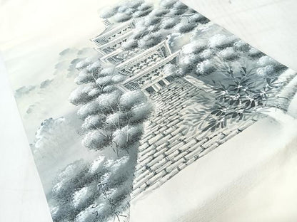 平和屋着物◎九寸名古屋帯　作家物　風景文　正絹　逸品　CABJ7945nb