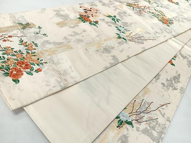 平和屋着物◎六通柄袋帯　草花文　金銀糸　正絹　逸品　CABJ7953nb