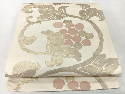 平和屋着物◎六通柄袋帯　葡萄蔦の葉文　金糸　正絹　逸品　CABJ7955nb