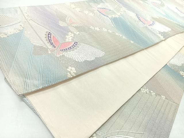 平和屋着物◎六通柄袋帯　唐織　舞蝶文　銀糸　正絹　逸品　CABJ7959nb