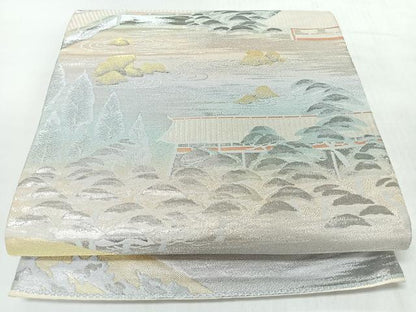 平和屋着物◎六通柄袋帯　風景文　金銀糸　正絹　逸品　CABJ7961nb