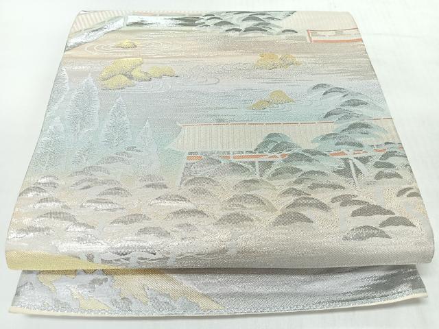 平和屋着物◎六通柄袋帯　風景文　金銀糸　正絹　逸品　CABJ7961nb