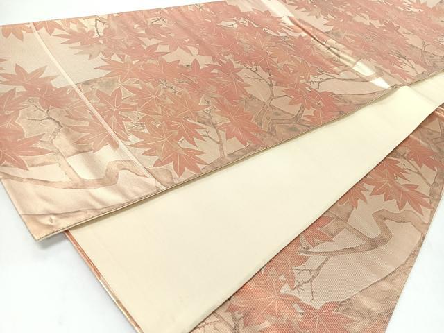 平和屋着物◎六通柄袋帯　紅葉　金銀糸　正絹　逸品　CABJ7963nb