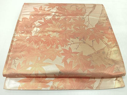 平和屋着物◎六通柄袋帯　紅葉　金銀糸　正絹　逸品　CABJ7963nb
