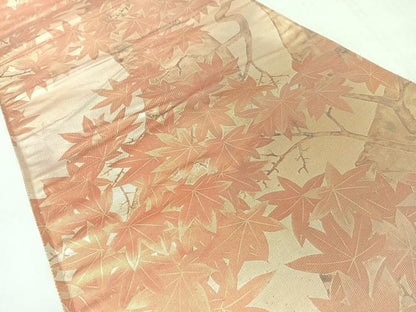 平和屋着物◎六通柄袋帯　紅葉　金銀糸　正絹　逸品　CABJ7963nb