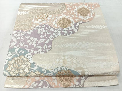 平和屋着物◎六通柄袋帯　道長花唐草流水文　金糸　正絹　逸品　CABJ7964nb