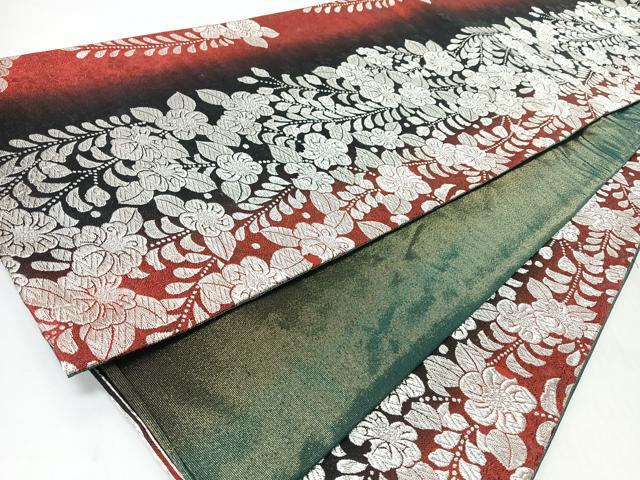 平和屋着物◎六通柄袋帯　唐織　草花文　銀糸　正絹　逸品　CABJ7967nb