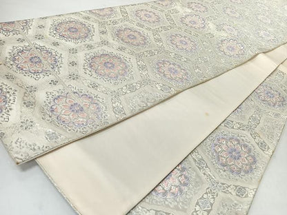 平和屋着物◎六通柄袋帯　唐織　亀甲正倉院花文　銀糸　正絹　逸品　CABJ7969nb