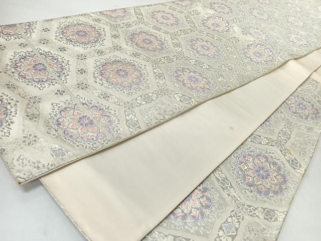 平和屋着物◎六通柄袋帯　唐織　亀甲正倉院花文　銀糸　正絹　逸品　CABJ7969nb