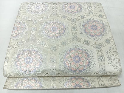 平和屋着物◎六通柄袋帯　唐織　亀甲正倉院花文　銀糸　正絹　逸品　CABJ7969nb