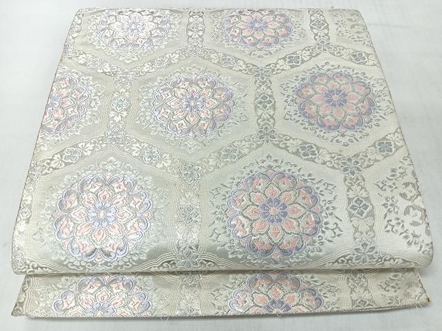平和屋着物◎六通柄袋帯　唐織　亀甲正倉院花文　銀糸　正絹　逸品　CABJ7969nb